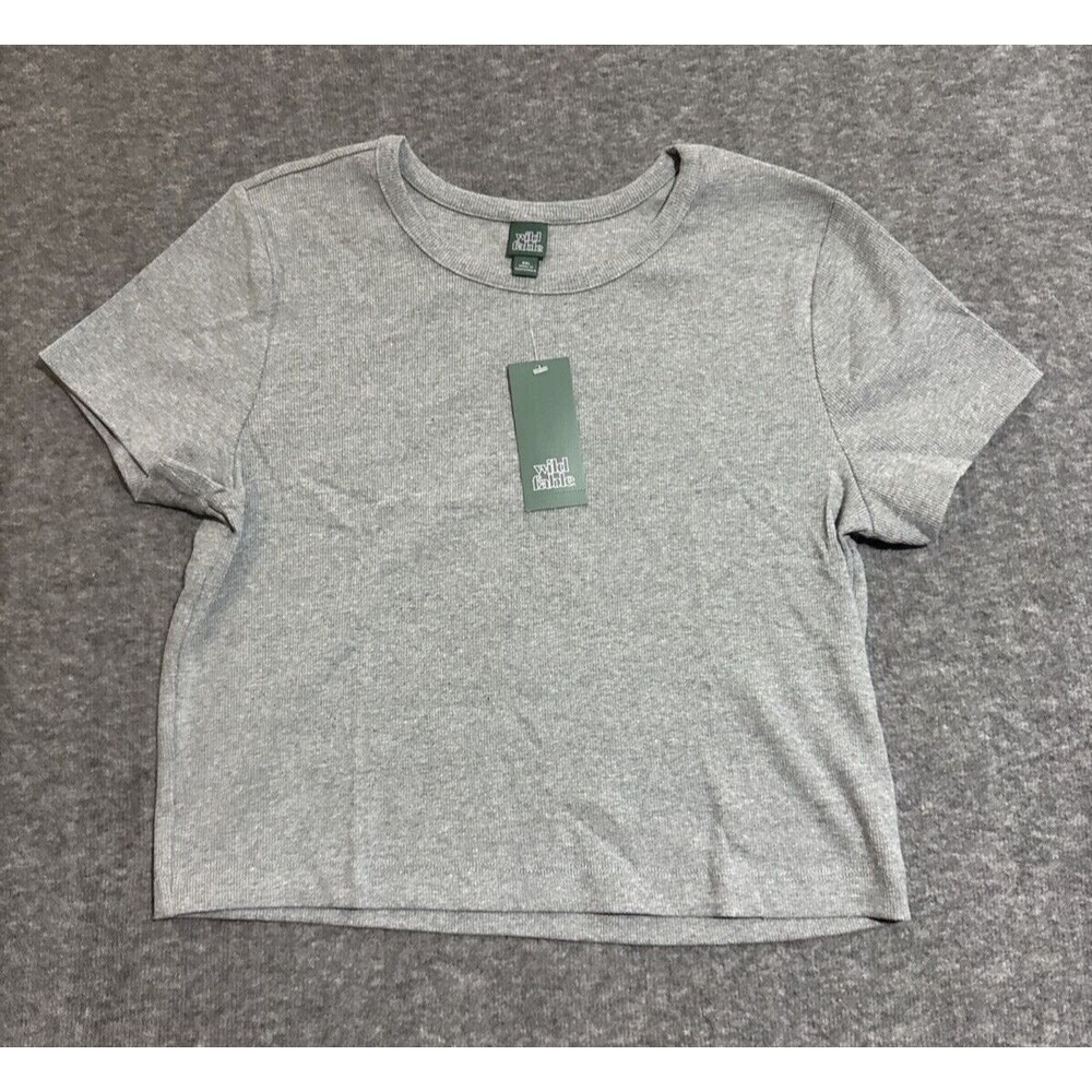 Wild Fable Women's Blouse Short Sleeve Crop Gray 2XL
